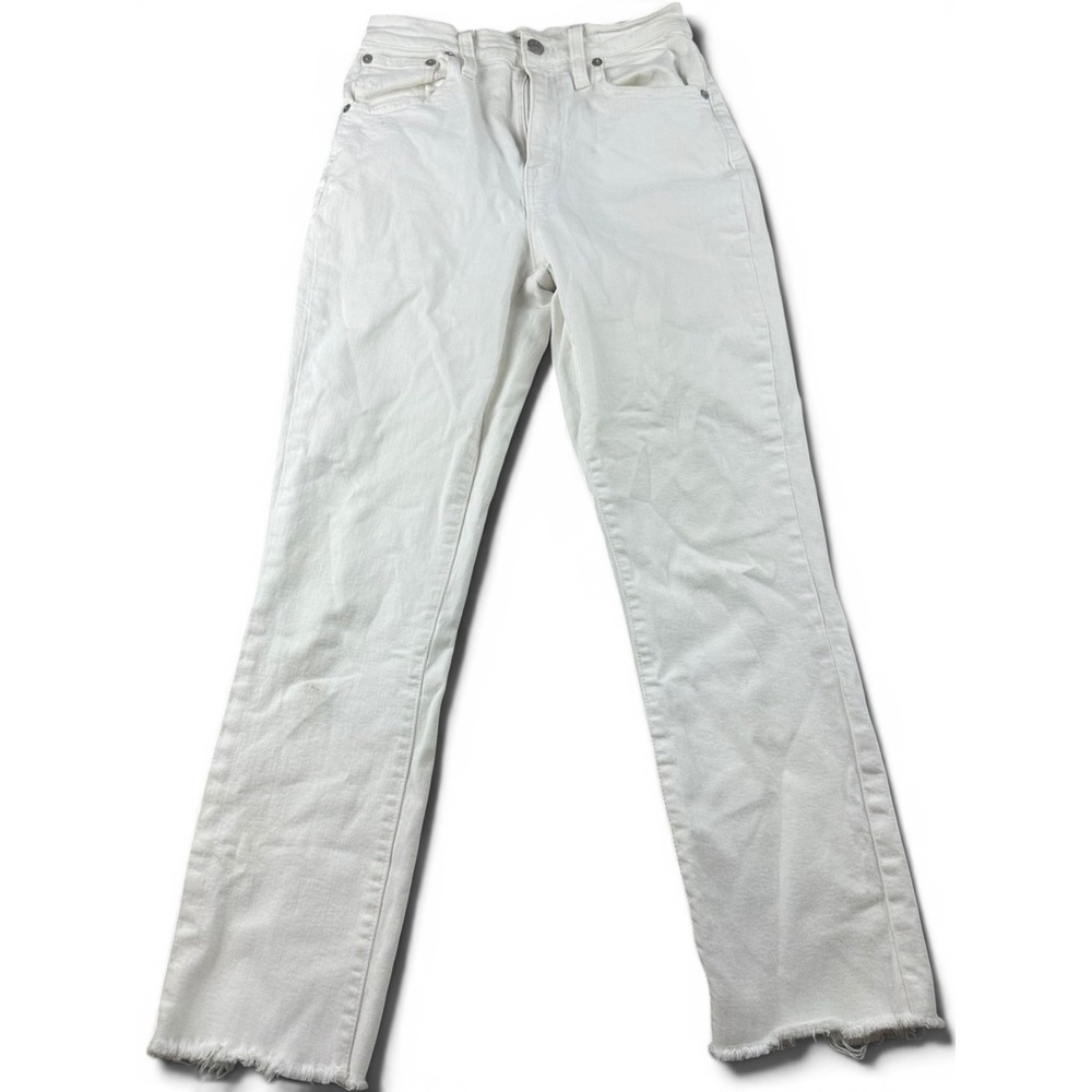 Madewell High-Rise Slim Boyjean Jeans Women 25W White Denim Cropped Raw Hem Prep